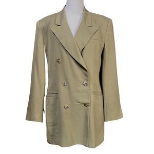 Vintage Rena Rowan for Saville Linen Blend Double Breasted Jacket Moss Green
